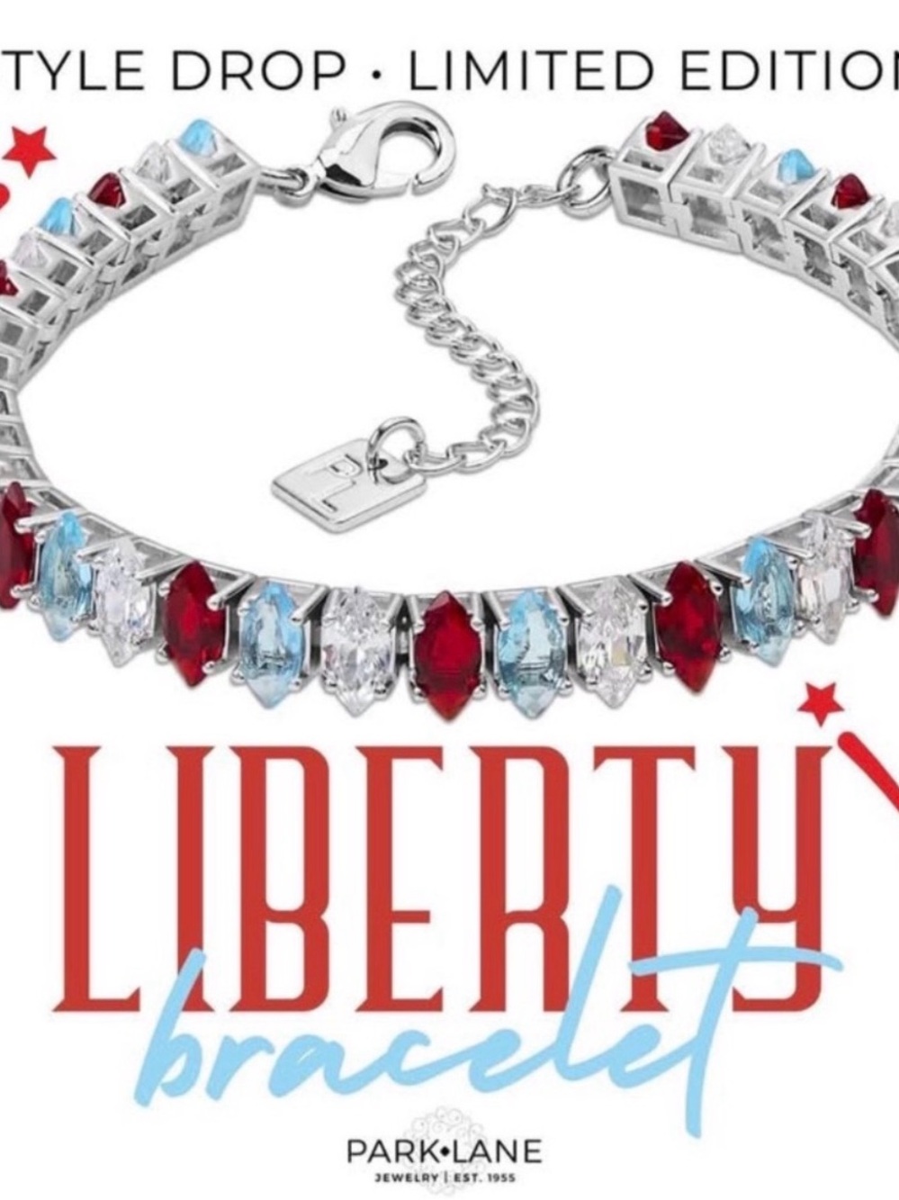 Park Lane Liberty Bracelet - Red, Light Blue & Clear Gems